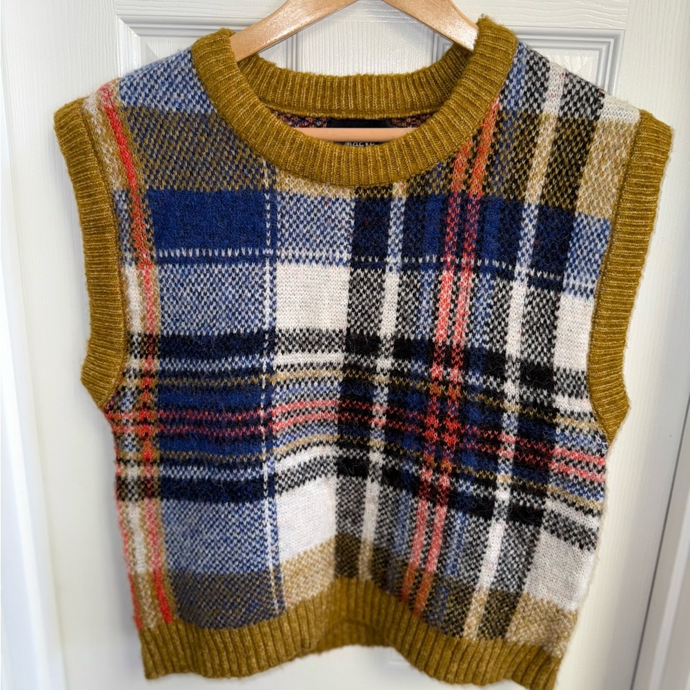 Maeve Plaid Boxy Sleeveless Sweater Vest Womens S Preppy School Girl Academia